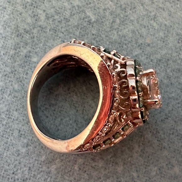 Silver Cocktail Ring Engagement Ring Round CZ Center with Halo, White & Blue CZ - Picture 15 of 16